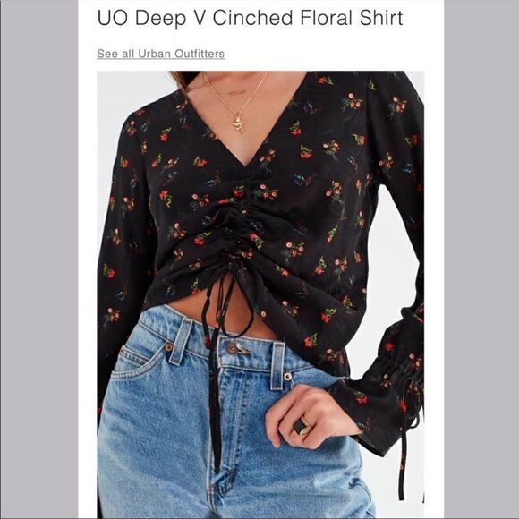 Urban Outfitters Deep V Cinched Floral Top - Picture 1 of 13